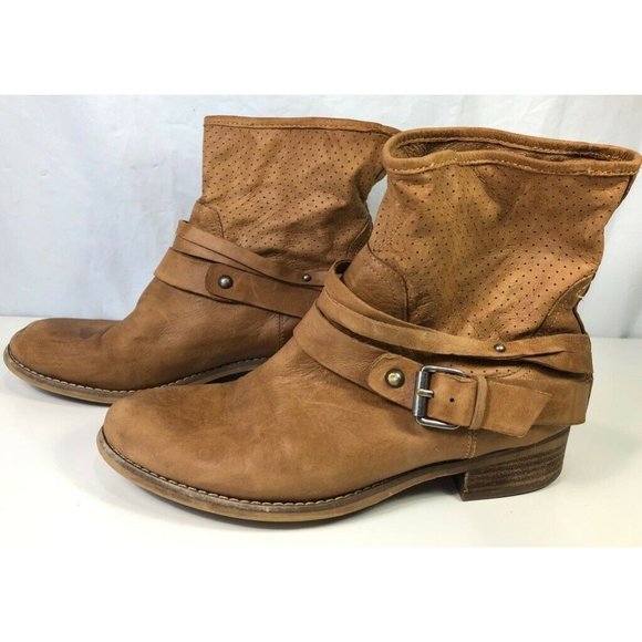 Marc Fisher Womens Rosan Ankle Boots Brown Buckle Perforated Pull On 5.5 M - Picture 2 of 10